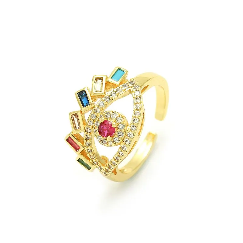 Anel de olho mau banhado a ouro ajustável