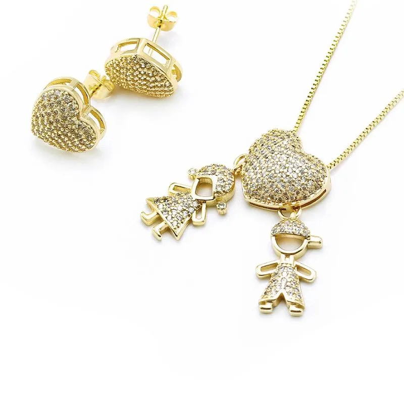 Conjunto de joias de coração banhado a ouro