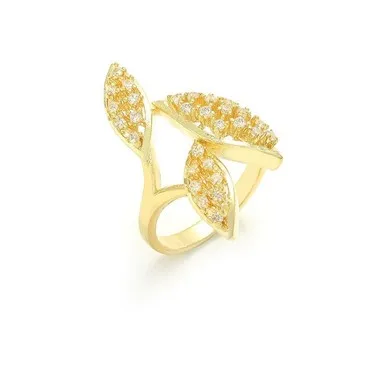 Anel de dedo em forma de folha de prata