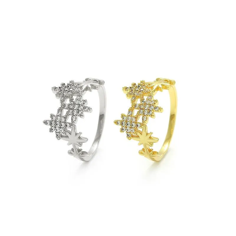 Anel feminino com design de floco de neve