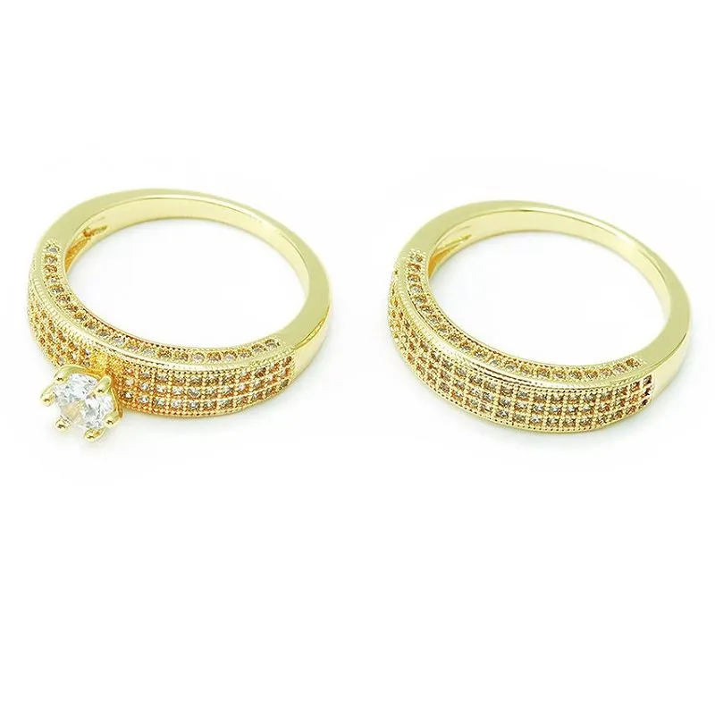 Conjunto de anel de noiva folheado a ouro exclusivo