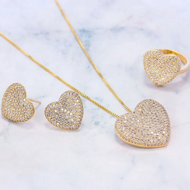 Conjunto de joias de coração para mulheres