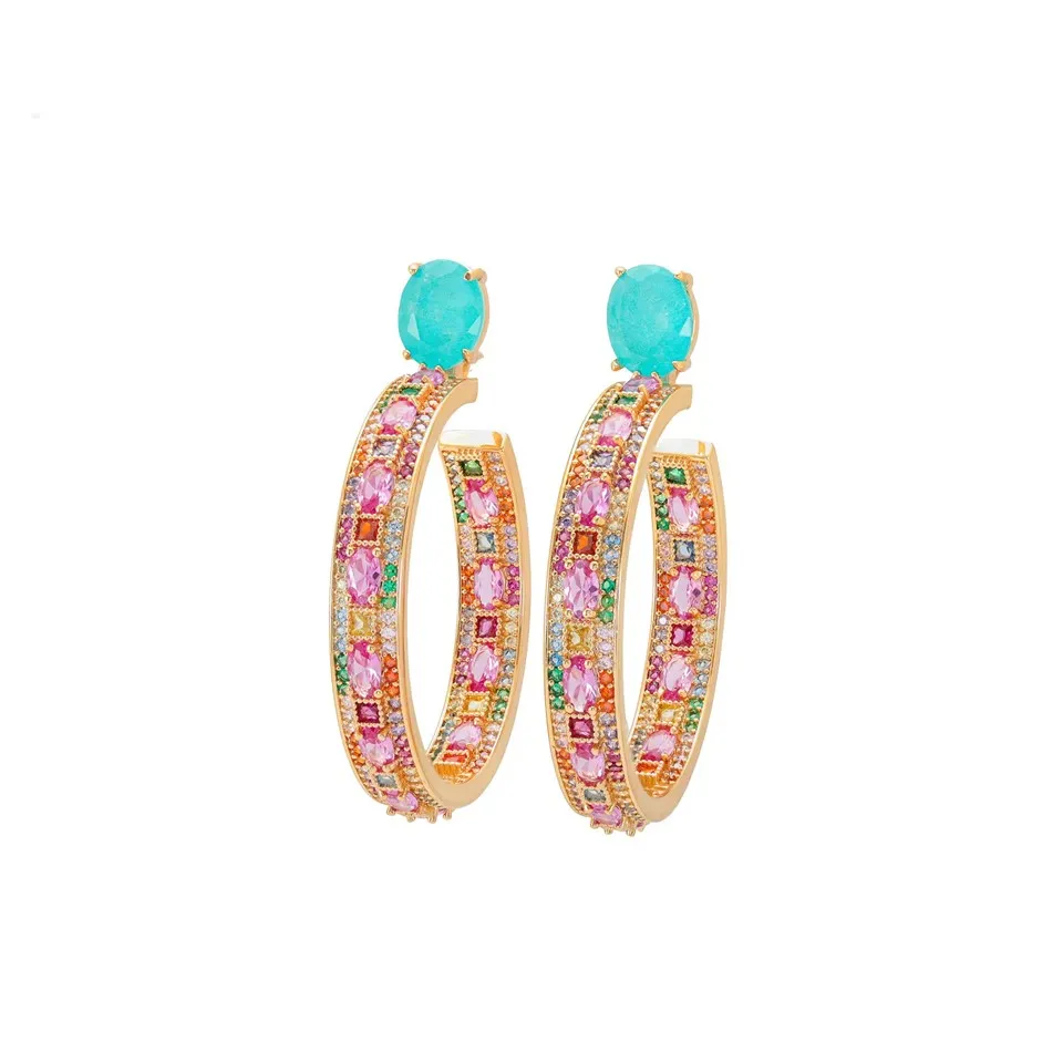 Brincos femininos de fusão de zircão folheados a ouro