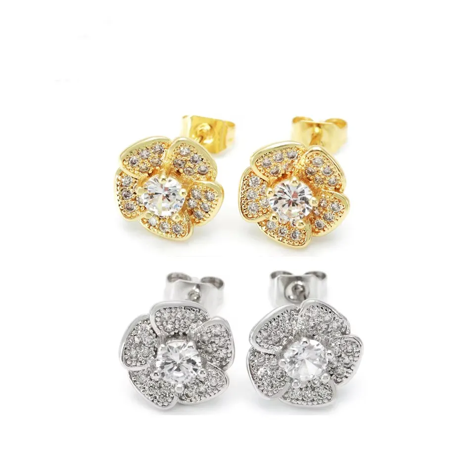 Brincos de flores vintage banhados a ouro e ródio